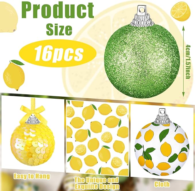 Zeyune 16 Pcs Lemon Summer Ornaments for Small Tree Summer Tree Ball Hanging Ornaments Lemon Ball Hanging Decorations for Holiday Party Decor