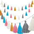 WILLBOND 4 Pieces Valentine's Day Tassel Garland for Classroom Wall Decor Boho Pastel Garland Cotton Tassel Banners for Party School(3.1 Inch,Yellow, Gray, Blue, Pink, White)