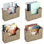 BTSKY Woven Hanging Magazine Holder, Seagrass Magazine Basket, Wall Mounted Storage Basket for Books & Files, Wall File Organizer Magazine Rack with Handle for Home & Office - 12x4.3x7.9 Inch
