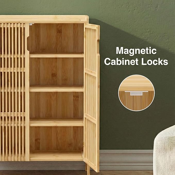 Shoe Cabinet with Doors Bamboo 5 Tiers Shoe Storage Cabinet for Entryway, 25 Pairs Wooden Shoe Cabinets, Modern Shoe Organizer Storage for Living Room, Bedroom, Hallway, Closet Nature