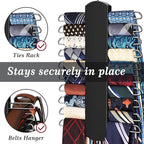 2 Pack Tie Rack for Closet, Premium Wooden Necktie Organizer Storage Tie/Belt Hanger, 360 Degree Swivel Space Saving Ties Holder for Men Hanging 40 Ties Black