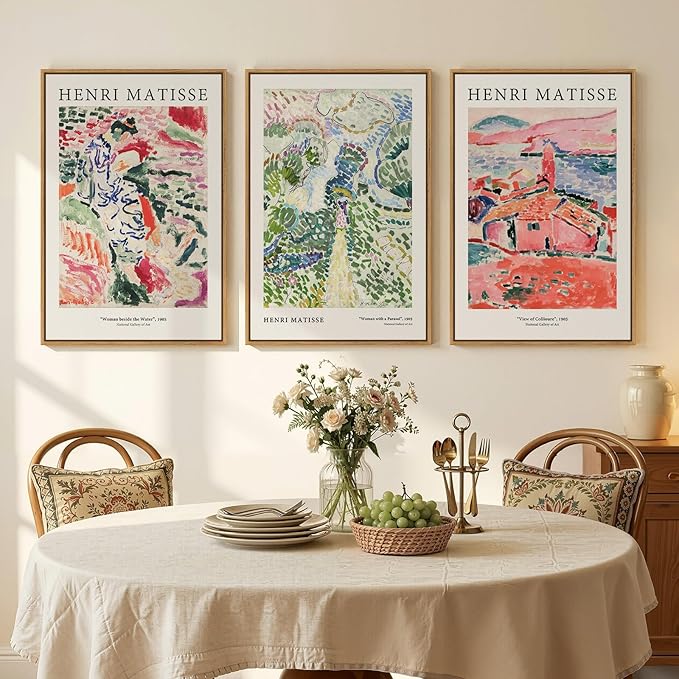 Framed Abstract Matisse Wall Art Set of 3, Vintage Colorful Landscape Canvas Prints Artwork for Walls, Classical Matisse Paintings Pictures for Living Room, Bedroom, Hallway and Office, Total Size 30x60