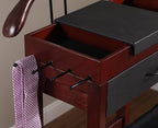 Proman Products Winston Freestanding Wooden Clothes Valet Stand Organizer with Hanger, Pant Rod, Drawer, Tie hook, Tray, Shoe Rack for men and women (Mahogany)