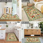 U'Artlines Indoor Door Mat Entrance Rug 2'x3'Soft Non Slip Machine Washable Floral Small Area Rug Carpet for Entryway Kitchen Bathroom Bedroom Green