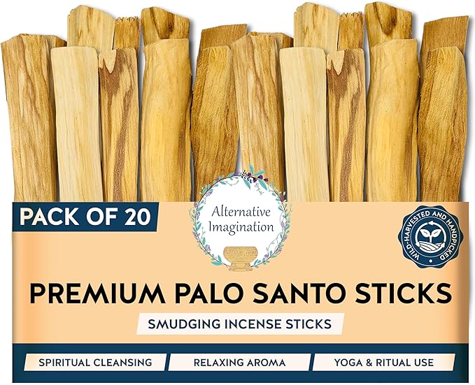 Palo Santo Sticks - Incense Sticks for Spiritual Cleansing, Stress Relief, Meditation Accessories, Home Fragrance - Sustainably Wild Harvested - Pack of 20 - Alternative Imagination