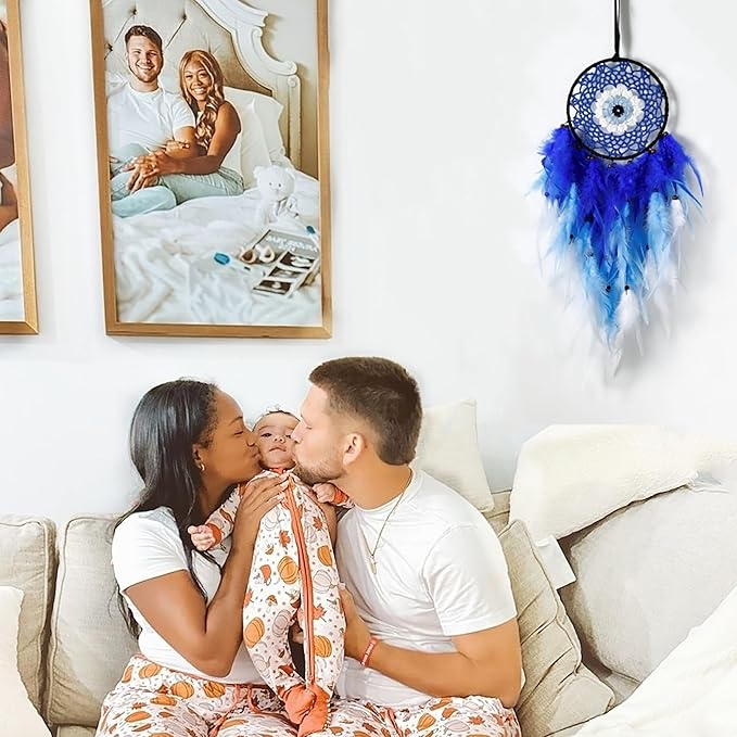Holmgren Evil Eye Dream Catchers - Blue Dreamcatcher for Bedroom, Evil Eye Wall Art for Home Decor Hanging Ornament, Good Luck Gifts for Family