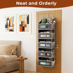 2 Packs 5-Tier Over the Door Organizer with 10 Side Mesh Pockets, 48 lbs Load Capacity, 3 Hooks Design, Hanging Storage Organizer with Clear Windows for Bathroom, Bedroom, Nursery, Kitchen-Grey