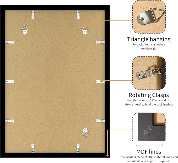 14x20 Picture Frame 3 Pack - Black Poster Frame Display Pictures 11x17 with Mat or 14 x 20 Without Mat for Wall Hanging Horizontal and Vertical