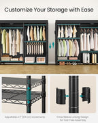 SONGMICS Heavy-Duty Rolling Clothes Rack, Garment Rack, Portable Closet on Wheels, with Adjustable Mesh Shelves and Hanging Rails, Fabric Cover, 15.8 x 86.4 x 76 Inches, Ink Black ULGR437BH01