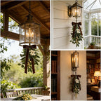 6 Pcs Spring Summer Green Eucalyptus Teardrop Swags 12" Artificial Eucalyptus Chandelier Swag Decor with Brown Velvet Bows Farmhouse Teardrop Wreaths for Indoor Outdoor Farmhouse Home Decor