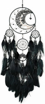 Large Dream Catchers, Handmade Woven Moon Healing Crystal Stone Dream Catcher Wall Hanging Ornament for Bedroom Living Room Wedding Party Decor, Festival Blessing Craft Gift (Black Moon)