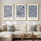 Large Framed Blue William Morris Wall Art Set of 3, Vintage Botanical Floral Canvas Wall Decor Painting, Retro Farmhouse Artwork Prints for Living Room, Bedroom, Hallway, Office, 24x36 Inch