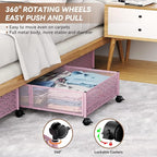 Under the Bed Storage Containers with Wheels, Under Bed Storage, Under Bed Shoe Storage Organizer Drawer, Tool-free Assembly Metal Underbed Storage Containers -Pink