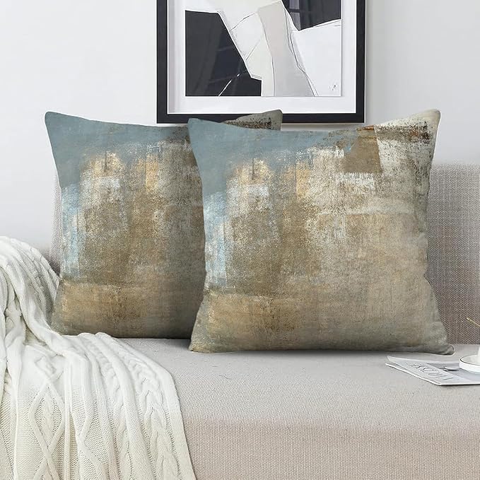 Grey and Beige Abstract Art Artwork Pillow Cover, Gallery Modern Decorative Throw Pillows Cushion Cover for Bedroom Sofa Living Room 22 x 22 Inch Set of 2
