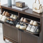4 Flip Drawers Shoe Cabinet Storage for Entryway, Narrow Hidden Shoes Cabinet Organizer Front Door Entrance Thin Free Standing Front Door Shoe Rack Storage for Entryway(Brown)