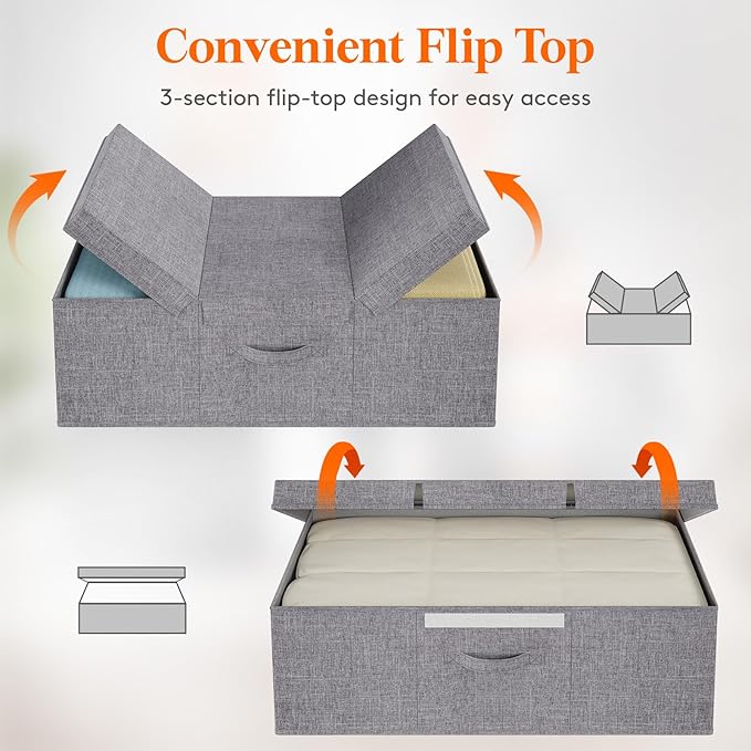 Lifewit 100L Under Bed Storage Containers, 11.8 Inch Tall Underbed Clothes Storage Organizer Bin with Sturdy Sidewalls, Bottom, 3 Lids, Deep Storage Drawer for Clothes, Shoes, Blankets, Pillows 2 Pack