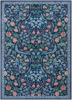 Moynesa Floral Washable Rug, Boho 5x7 Area Rugs for Living Room, Non Slip Large Dining Room Rug Under Table, Botanical Ultra Thin Floor Carpet for Bedroom Home Office, Blue