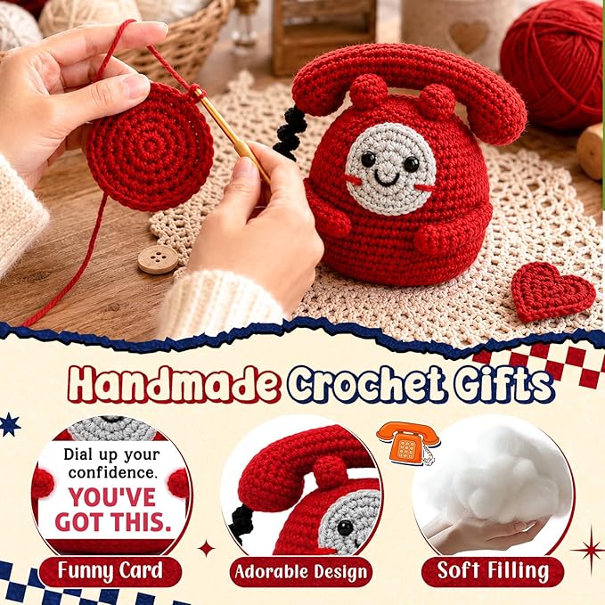 Belatelove Inspirational Gift for Women Men - Funny Handmade Crochet Telephone Doll with “ You've Got This” Encouragement Gifts for Graduation, Exam, New Job, Stress Relief, Cute Desk Decor