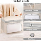 Comforter Storage Bag - 130L Blanket Storage Bags Front-opening Ultra Space Saving Self Compression Organizer, Washable Compression Bags for Storage Comforter Blanket, 2 Pack, Beige