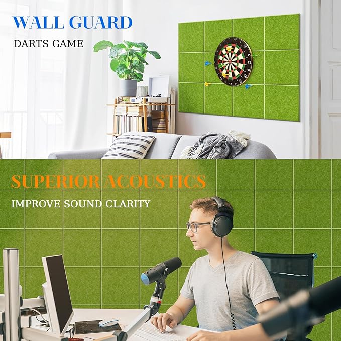 DOLLAR BOSS Large Cork Board for Wall 48" x 36" x 0.5" Bulletin Board 12 Packs Corkboard Tiles Self Adhesive Felt Wall Tiles for Office Home School, Green
