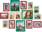 Vittanly 15 Pack Picture Frames Collage Wall Decor, Multi Sizes Including 3pcs 8x10, 6pcs 5x7 and 6pcs 4x6 Photo Frames, Gallery Frame Set for Wall or Tabletop Display, Green, Red and Gold