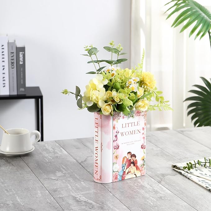 Book Vase, Ceramic Book Vase for Flowers, Unique Book Flower Vase, Decorative Ceramic Vases, Book Shaped Vases for Home, Office, Bedroom, Living Room, Dining Table