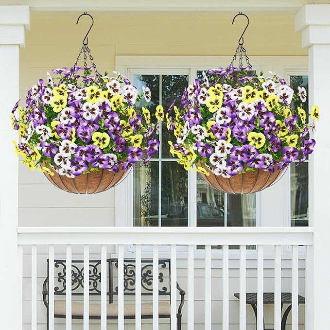 MARTINE MALL 8 Bundles Look Real Artificial Flowers for Outdoors, Realistic Fake Outdoor Flowers, UV Resistant Silk Pansy Flowers for Outside Faux Flower Plants for Outdoor Porch Garden, Mixed Colors