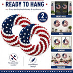 2 Pcs 18 Inch Patriotic Wreath for Front Door 4th of July Wreath Red White Blue Rose Front Door Decor Independence Memorial Artificial Rose Wreaths for 250th Anniversary Porch Wall Indoor Outdoor