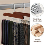 2 Pack Belt Hanger for Closet, Wooden Tie Racks Hanger with Upgraded 360°Rotating, Space-Saving Belt Holders with 8 Hooks, Closet Storage for Tie,Tank Top,Bra, Scarf,Hat