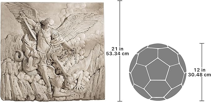 Design Toscano Michael the Archangel Slaying Demon Indoor/Outdoor Wall Frieze Sculpture, 22 inches wide, Cast Stone Resin, Antique Stone Finish
