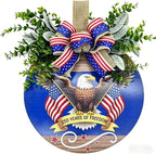 12" Patriotic Wreath for Front Door Wooden Welcome Sign, 4th of July Decorations Outdoor with USA 250th Anniversary Flag, Memorial Day Patriotic Decor (Color-Freedom1)