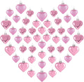 48PCS Valentine's Day Ornaments, Pink Heart Shaped Decorations, 2 Sizes Hanging Baubles, Glossy Ornaments for Wedding Anniversary Home Party Decor