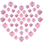 48PCS Valentine's Day Ornaments, Pink Heart Shaped Decorations, 2 Sizes Hanging Baubles, Glossy Ornaments for Wedding Anniversary Home Party Decor