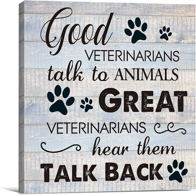 Funny Veterinarian Gifts Farmhouse Dog Canvas Wall Art Decor Veterinary Vet Gift for Women Good Veterinarians Talk To Animals Rustic Sign Painting Plaque Home Decoration (8 X 8 Inches, Framed)