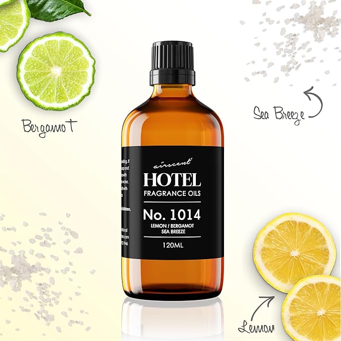 AirScent Hotel Diffuser Oil No. 1014 - The Iconic 5-Star Hotel Coastal Blend - Lemon Bergamot Sea Breeze - 120 mL Hotel Diffuser Oil for Ultrasonic and Waterless Diffusers and Crafting