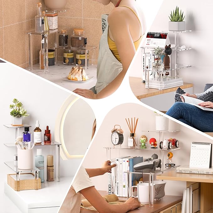 Sezanrpt Clear Countertop Corner Organizer Shelf 16.9x16.9x15.6 inch, 3 Tier Acrylic Organizer Corner Shelf for Bathroom, Kitchen, Study Room, Spice Jars, Coffee Bar, Dresser Table, Books