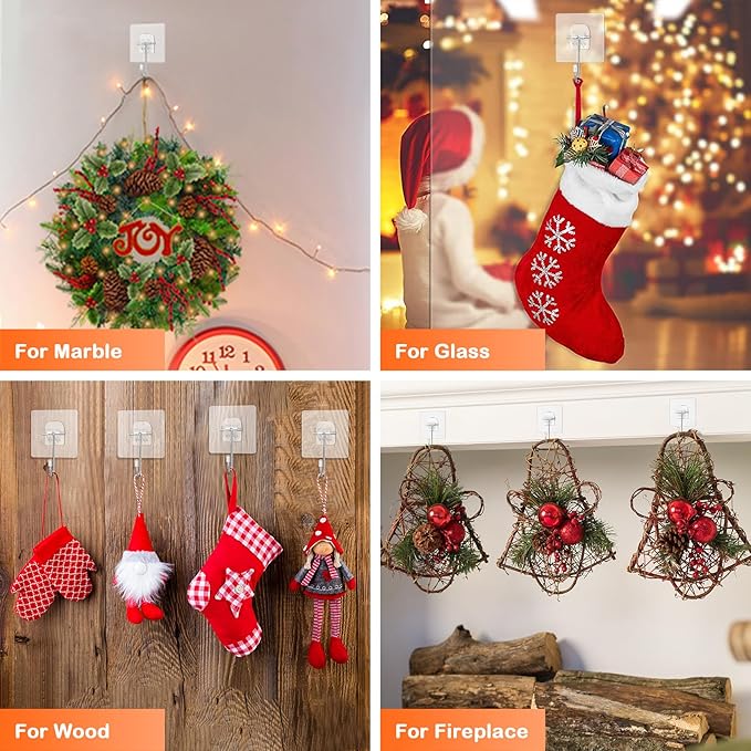Wreath Hangers for Front Door, 20 Pack Large Wreath Door Hanger for Heavy Duty Easter Christmas Halloween Decorations, Clear Over-The-Door-Hooks Organizer, Adhesive-Wall-Hooks for Wreath Home Decor