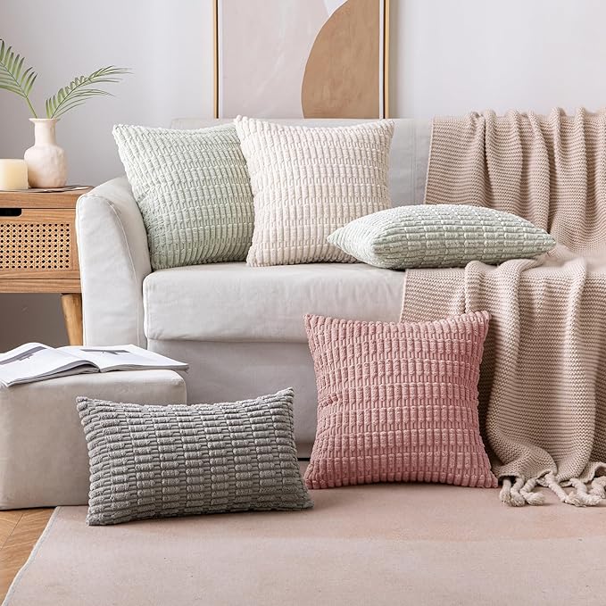 MIULEE Pack of 2 Corduroy Decorative Euro Throw Pillow Covers 24x24 Inch Soft Boho Striped Pillow Covers Modern Farmhouse Home Decor for Sofa Living Room Couch Bed Blush Pink Spring Valentine Decor