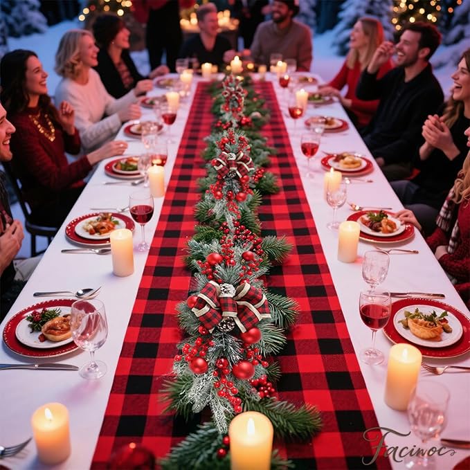 FACINOC 24" Artificial Christmas Swag for Front Door Decorative Xmas Swags with Red Berries Pine Cones Bow Festive Decorations for Mantle Wall Indoor Outdoor Holiday Home Decor (Red 1 PCS)