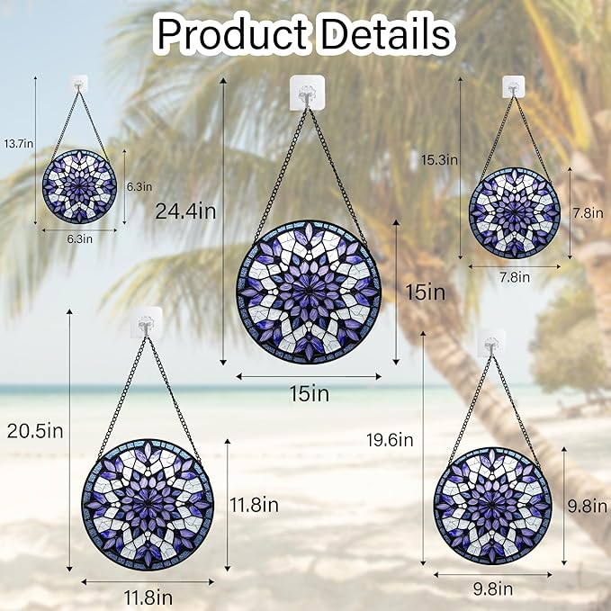 Stained Glass Window Hanging, Purple Blue Tiffany Style Flowers Sun Catcher for Window Door Home Decor Suncatcher Christmas Mother's Day Birthday Gifts for Women Men Mom Nana 7.8 in