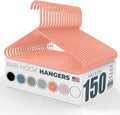 Neaties Plastic Hangers 100+ Pack (150 Count) – Made in The USA – 6lb Capacity Standard Clothes Hangers with Strap Hooks for Dresses, Lingerie, Shirts, Pants, and Jackets – Peach