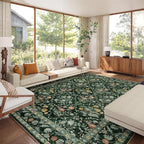Vintage Botanical Dark Green Area Rug 9x12 Elegant Floral Pattern, Durable Stain-Resistant Fabric, Perfect for Living Room, Bedroom, Dining Room Decor