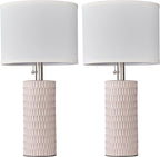 Reaketon Table Lamps for Living Room Set of 2, Ceramic Table Lamps for Bedroom, 20" Modern Lamps for Night Stands, Pink