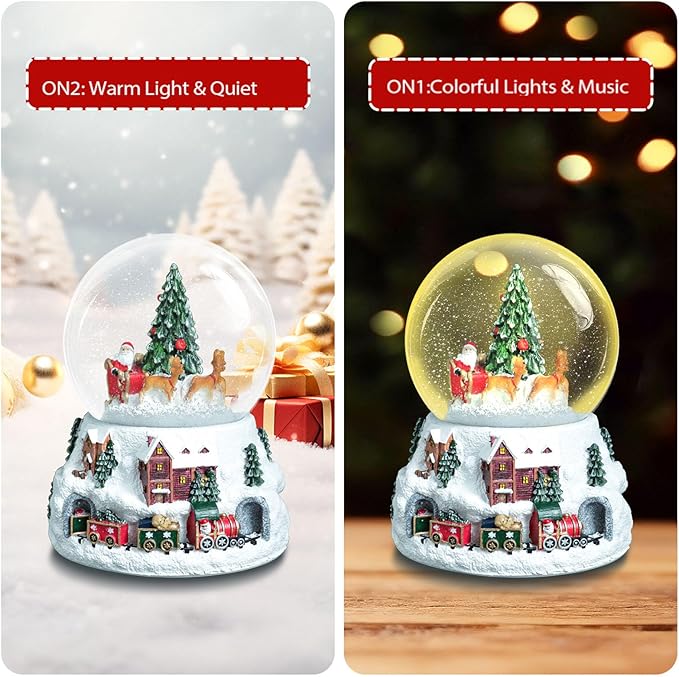 Christmas Snow Globe with LED Light Musical Snowflakes Holiday Decoration Gift, 5.9 Inch Santa Claus and Christmas Tree Water Globe.