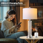 QiMH Touch Control Table Lamps Set of 2 with USB A+C Ports, 3-Way Dimmable Bedside Lamp for Living Room Bedroom House, Modern Nightstand Lamp with 2 LED Bulbs