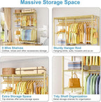 Ulif F2 Clothes Rack, 5 Tiers Heavy Duty Garment Rack for Bedroom, Freestanding Adjustable Closet Storage Organizer, 46.1" W x 15.4" D x 78.3" H, Load 630lbs, Upgraded Gold