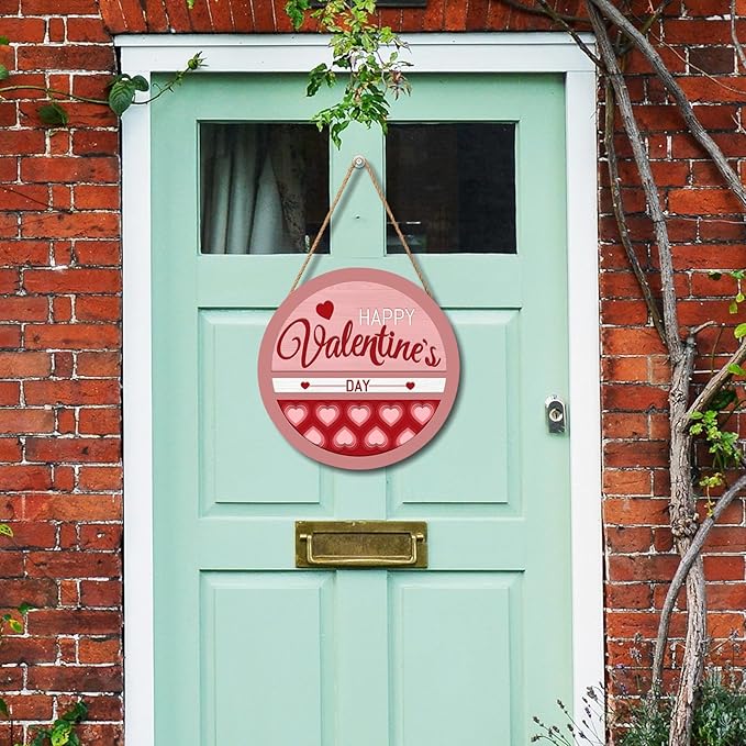 Happy Valentine's Day Welcome Door Sign 12”x12” Valentines Day Decorations Door Hanger Rustic Wooden Hanging Wall Plaque Sign Valentine Wreaths for Front Door Porch Farmhouse Housewarming