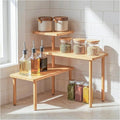 HOMESTEAD 3-Tier Bamboo Corner Shelf Organizer, 90° or 180° Layout Countertop Organizer for Kitchen, Bathroom, Coffee Bar, Spice Rack, Space Saving Storage Shelves, Adjustable Leveling Feet