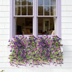 Artificial Hanging Flowers for Outdoors, 2 Pcs Fake Hanging Plant Spring Summer Decoration, UV Resistant No Fade Faux Flower for Porch Patio Yard Window Home Decor(Double Purple)