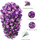 HyeFlora Artificial Flowers for Outdoors, 2pcs Faux Hanging Morning Glory Silk Fake Flowers Lifelike Artificial Plants UV Resistant Flowers for Outside Planter Patio Garden Porch Decor (Purple)